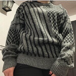 Grey and black vintage checkered knit sweater